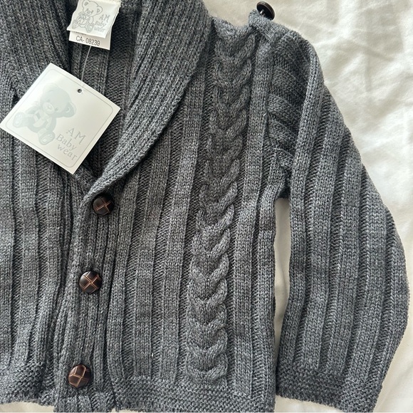 Charcoal Grey Cable knit Button Up Cardigan - Picture 4 of 4